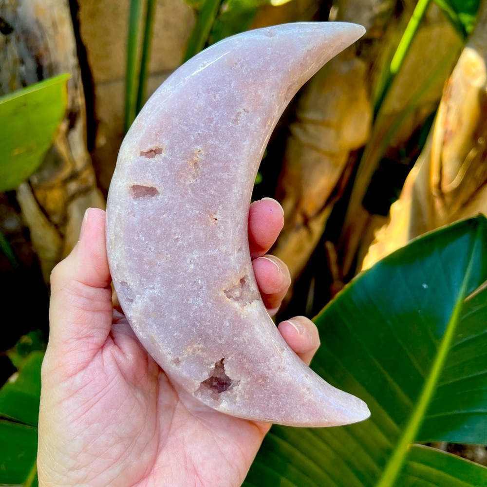 Pink Amethyst Quartz Crystal druzy Crescent Moon